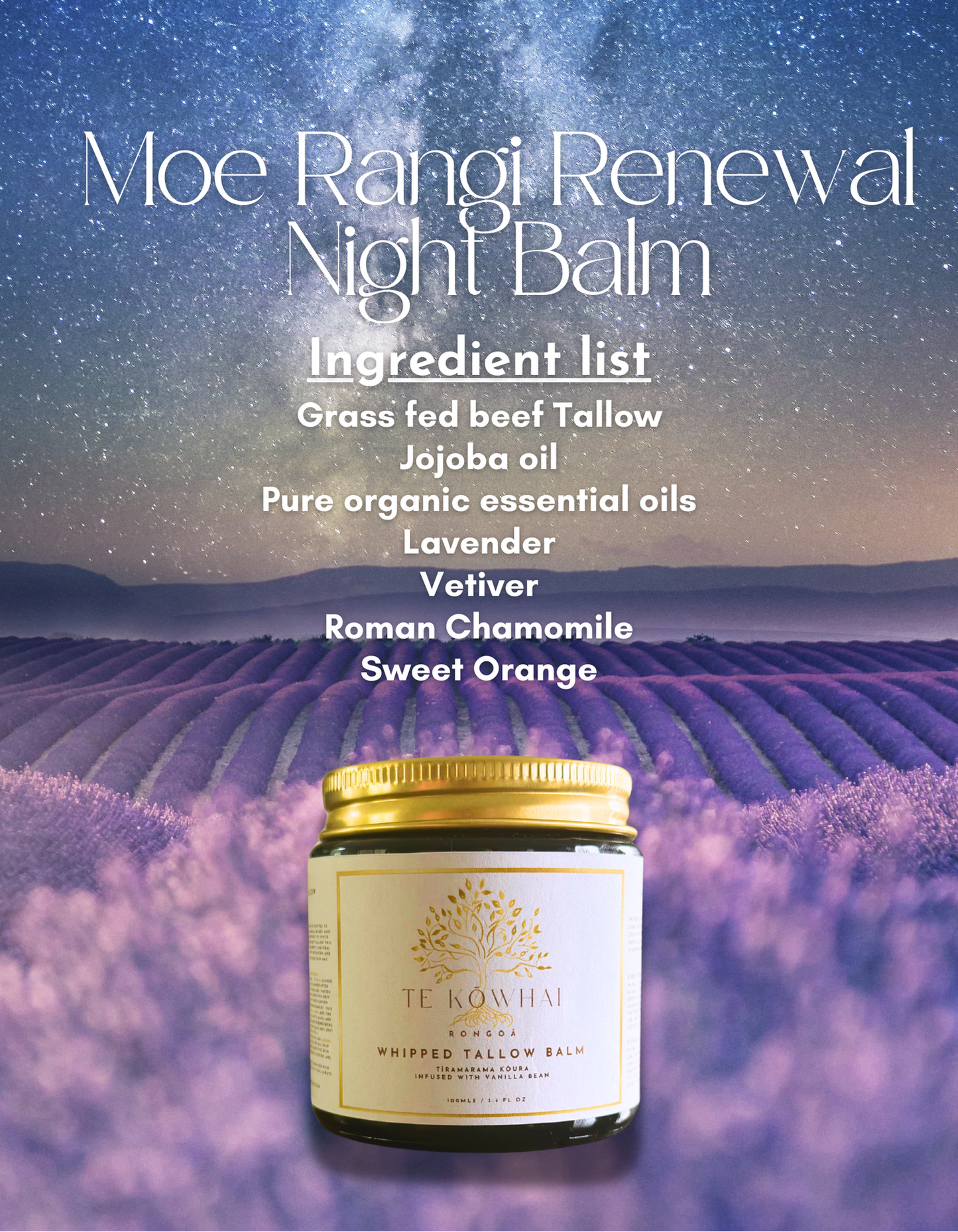 Moe Rangi Renewal Night Balm Tallow - Lavender